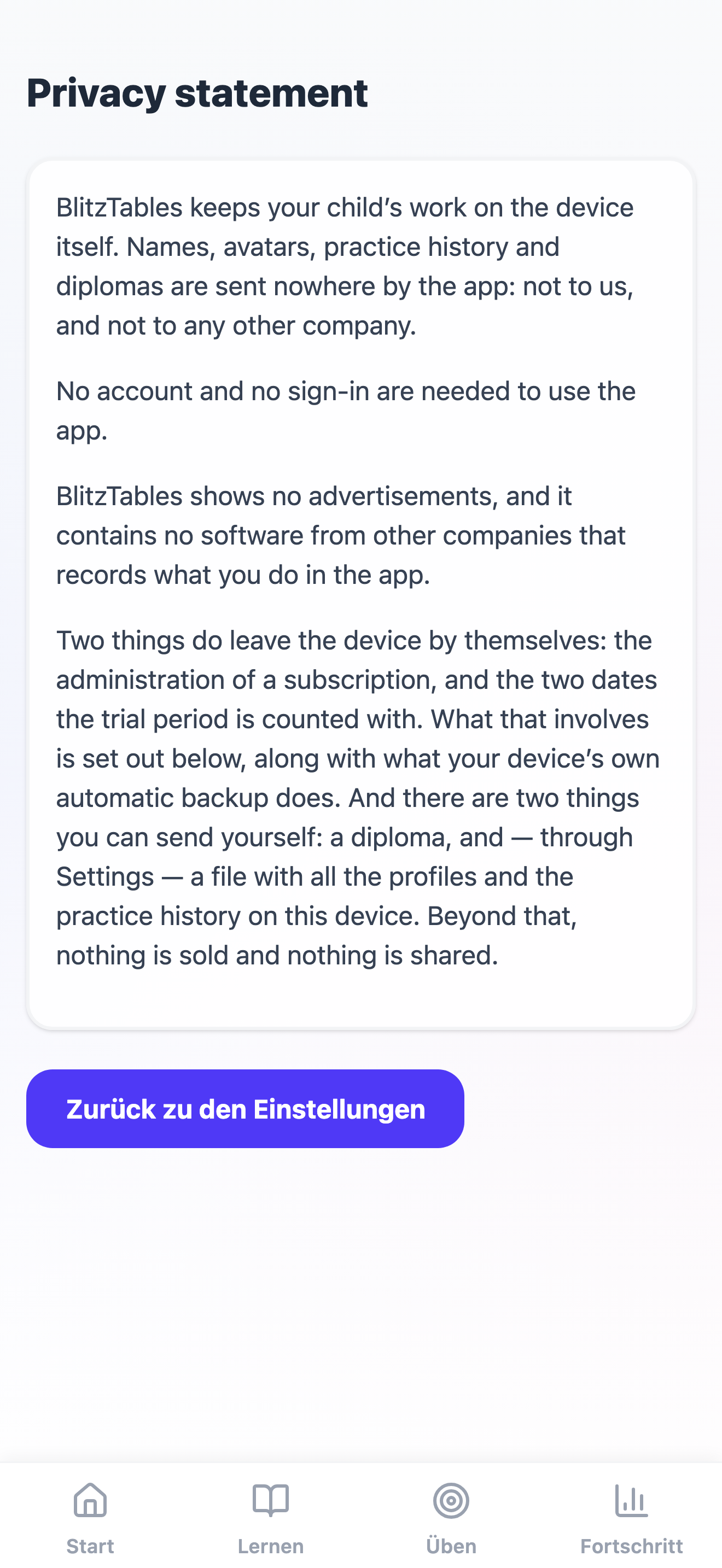 Die Datenschutzerklärung in der App