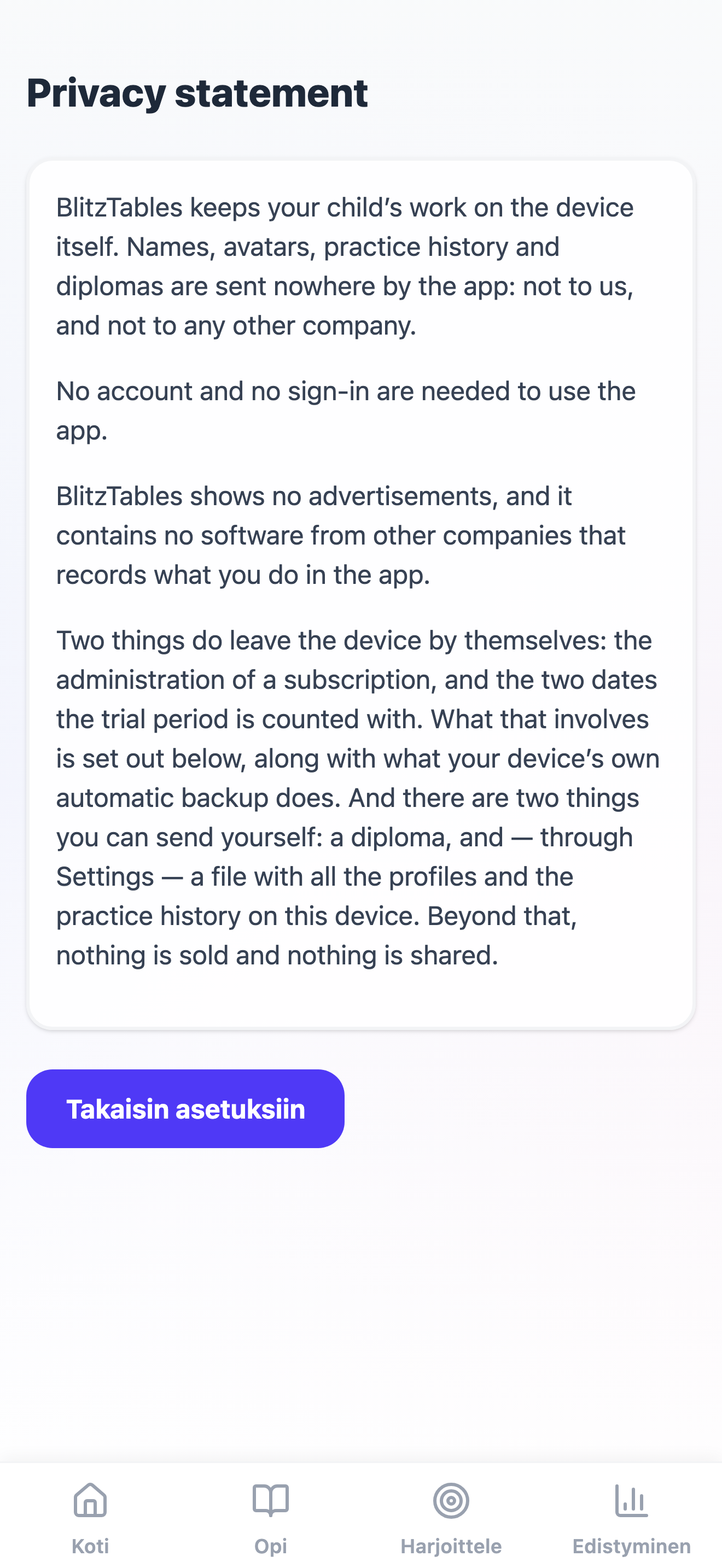 Tietosuojaseloste sovelluksessa