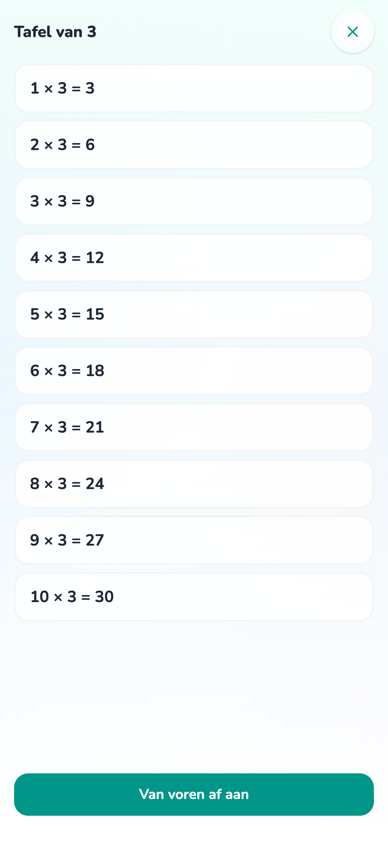 De tafel van 3 in de leermodus